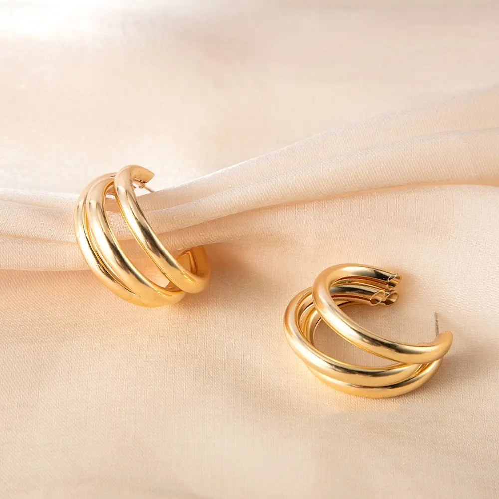Golden Matte Twist Stainless Steel Hoop Earrings for Women