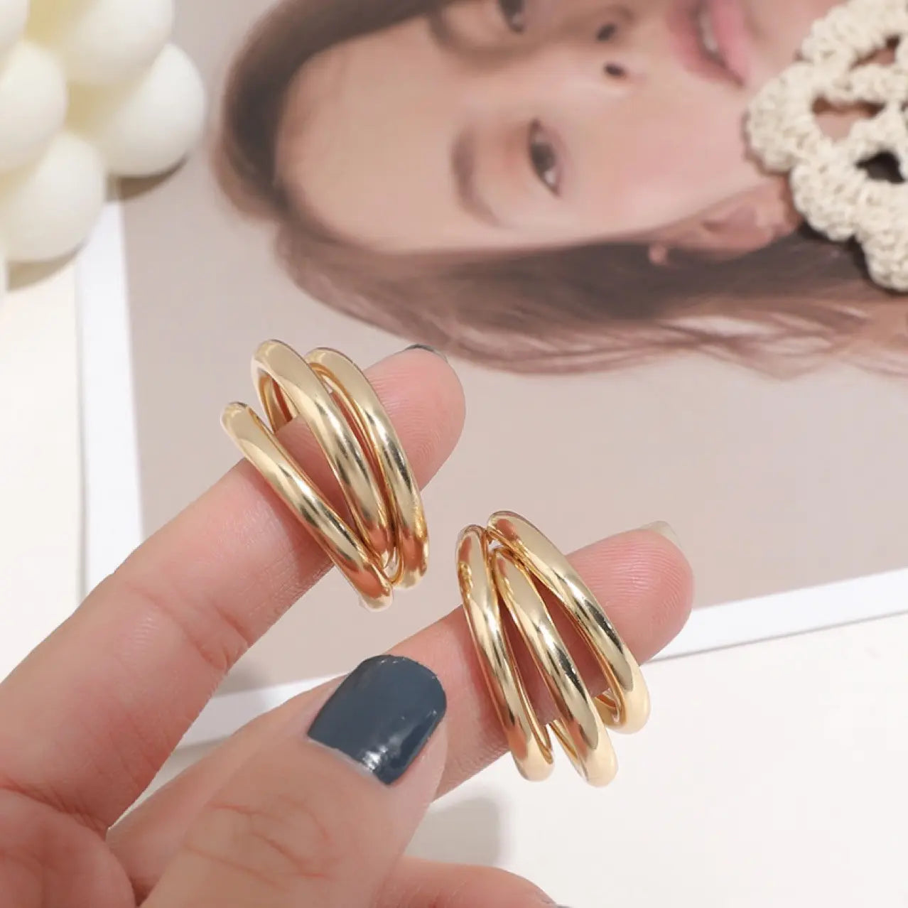 Golden Matte Twist Stainless Steel Hoop Earrings for Women