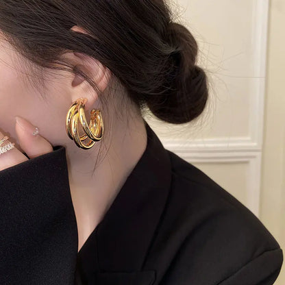 Golden Matte Twist Stainless Steel Hoop Earrings for Women